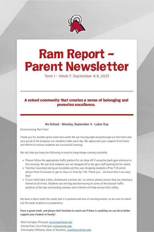 Ram Report - Parent Newsletter
