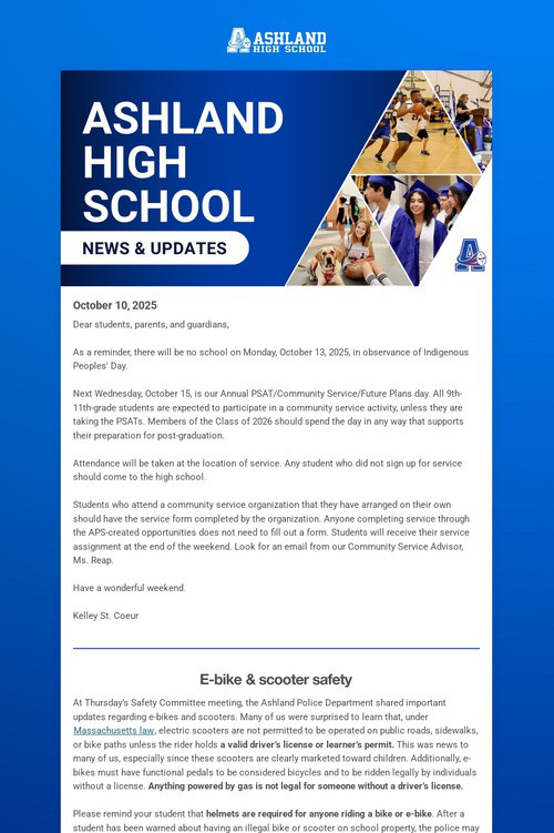 Ashland High School Weekly Update