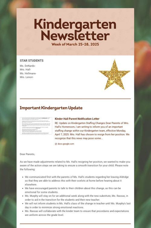 Kindergarten Newsletter