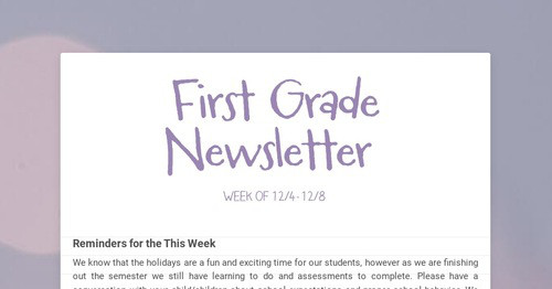 First Grade Newsletter