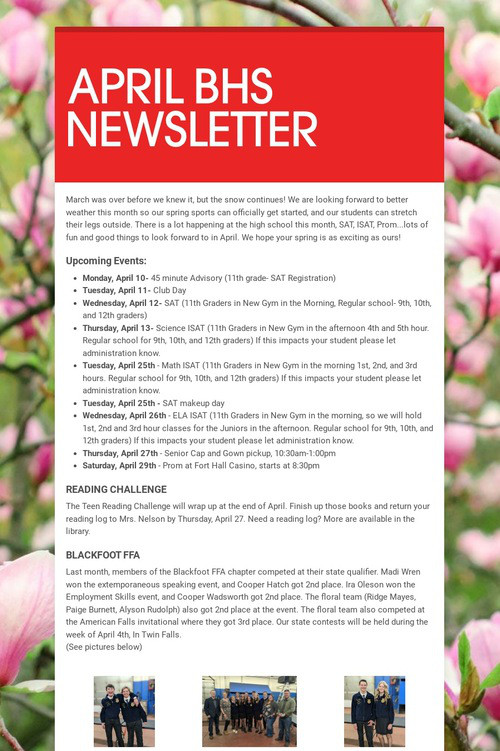 APRIL BHS NEWSLETTER