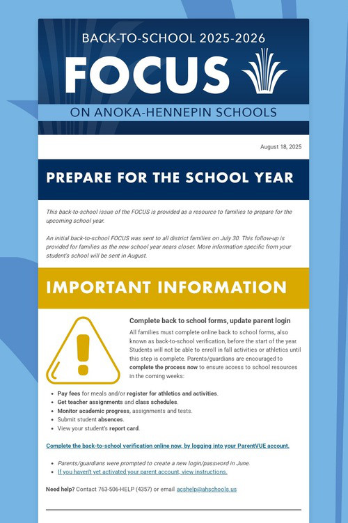 Back-to-school FOCUS 2025-26