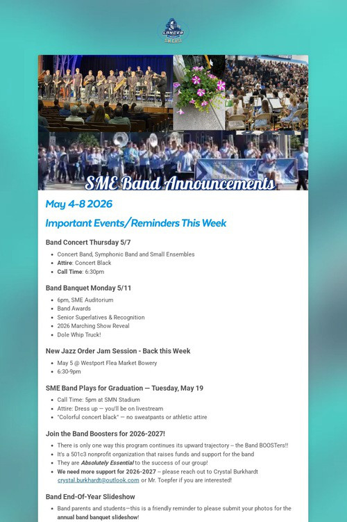 SME Band Announcements - 5/4/26