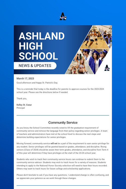 Ashland High School Weekly Update
