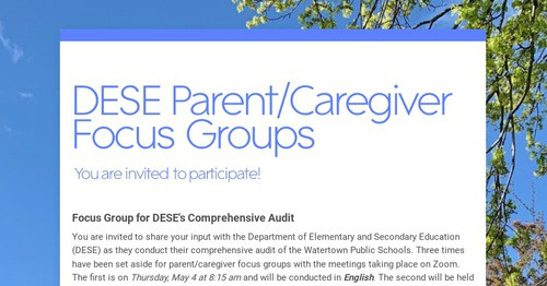 DESE Parent/Caregiver Focus Groups