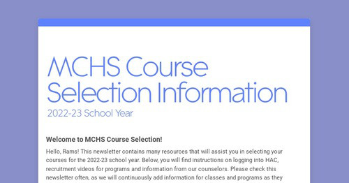 MCHS Course Selection Information