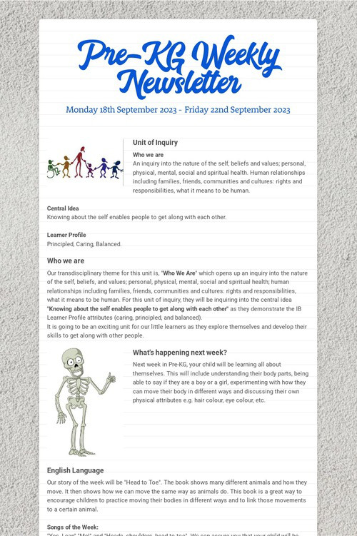 Pre-KG Weekly Newsletter