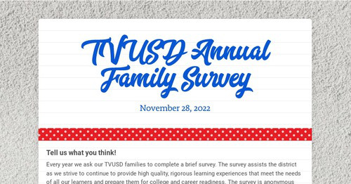 TVUSD Annual Family Survey