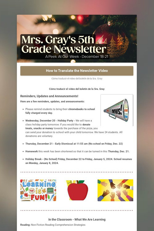 Mrs. Gray's 5th Grade Newsletter