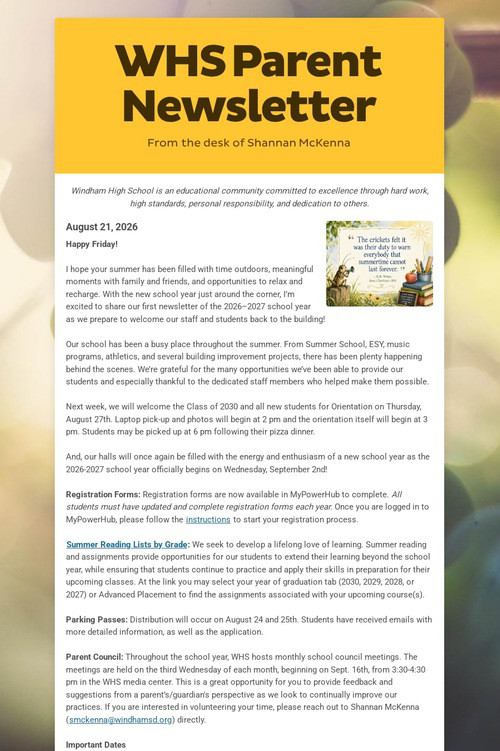 WHS Parent Newsletter