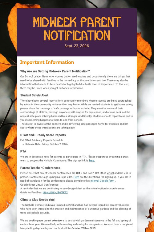 Midweek Parent Notification