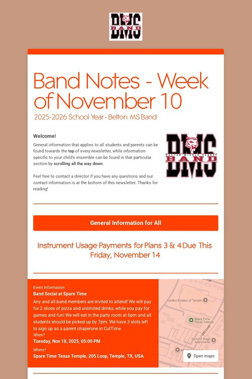 Band Notes - Week of November 10