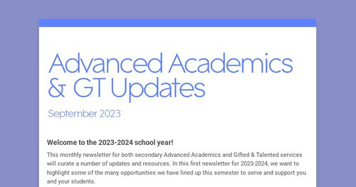 Advanced Academics & GT Updates