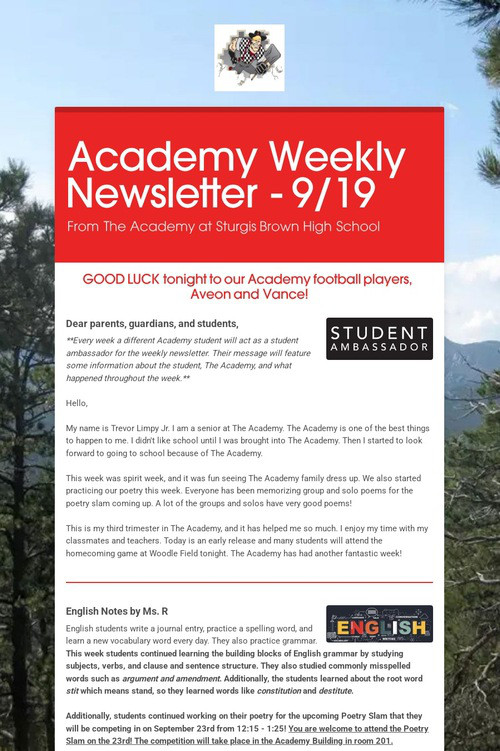 Academy Weekly Newsletter - 9/19