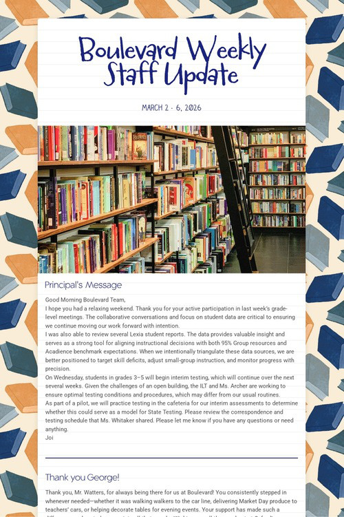 Boulevard Weekly Staff Update