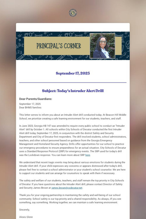 A Message From Principal Glenn