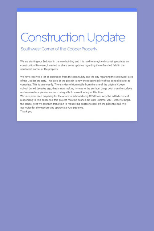 Construction Update