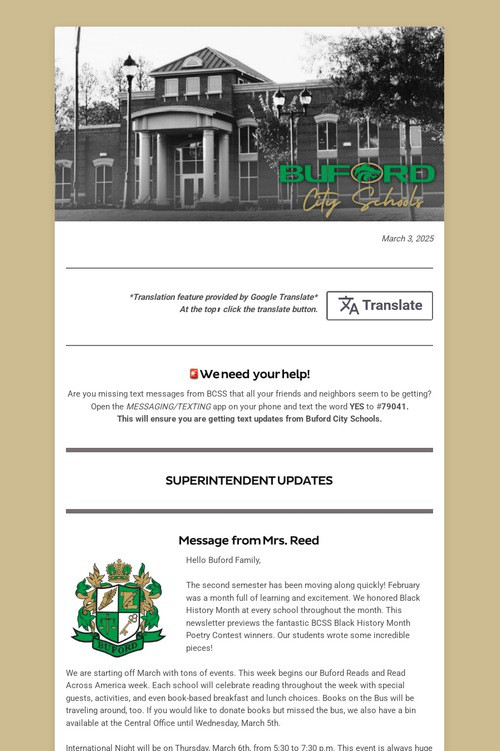 BCSS Newsletter- March 3, 2025
