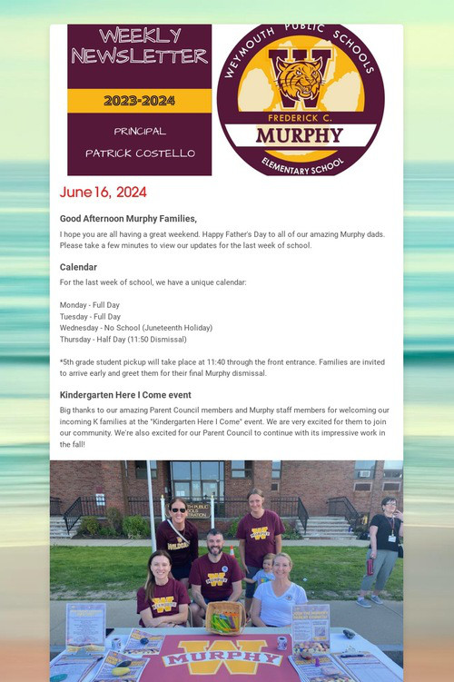 Message from Principal Costello