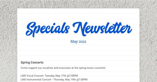 Specials Newsletter