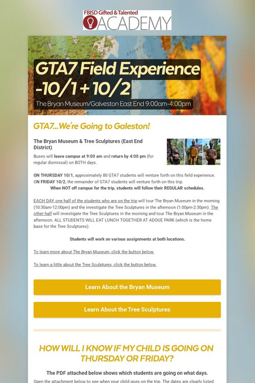 GTA7 Field Experience -10/1 + 10/2