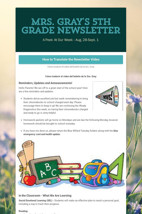 Mrs. Gray's 5th Grade Newsletter