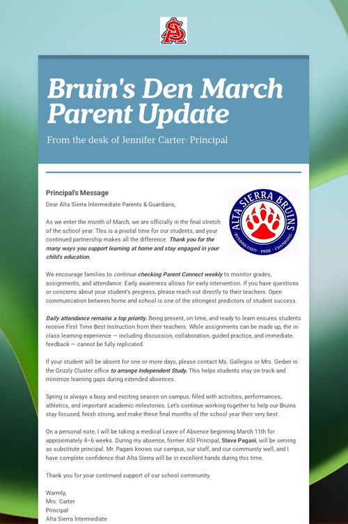 Bruin's Den March Parent Update