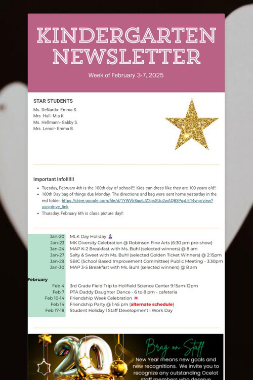Kindergarten Newsletter