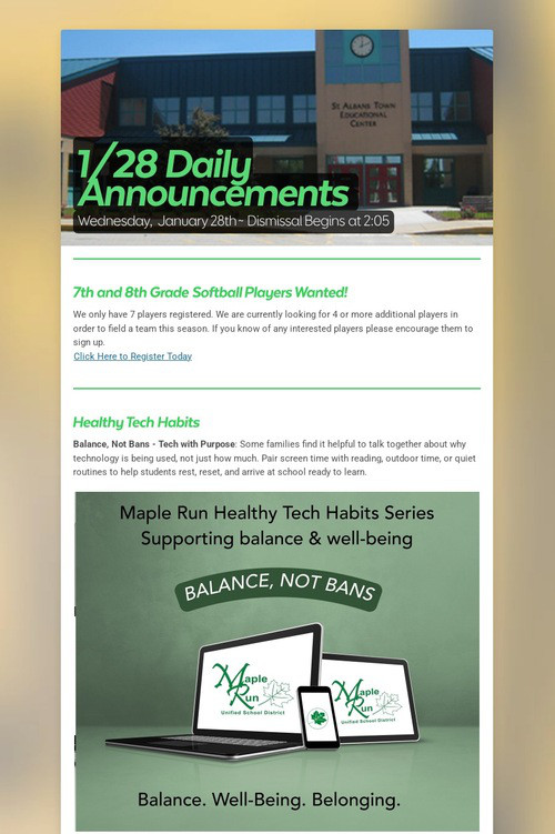 1/28 Daily Announcements