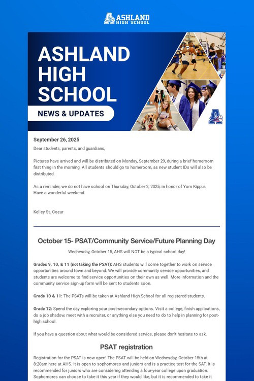 Ashland High School Weekly Update