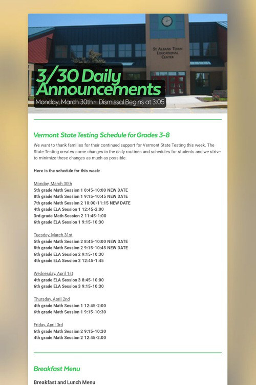 3/30 Daily Announcements