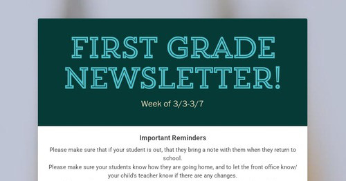 First Grade Newsletter!