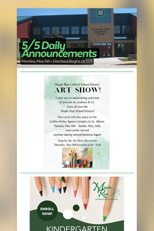 5/5 Daily Announcements