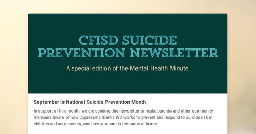CFISD Suicide Prevention Newsletter
