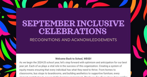SEPTEMBER INCLUSIVE CELEBRATIONS