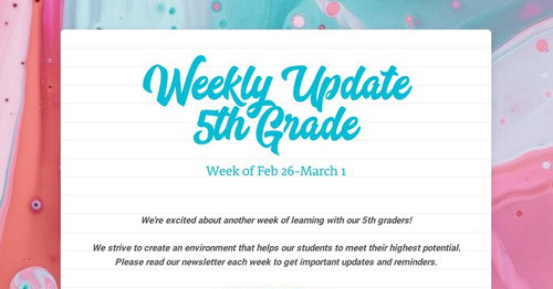 Weekly Update 5th Grade