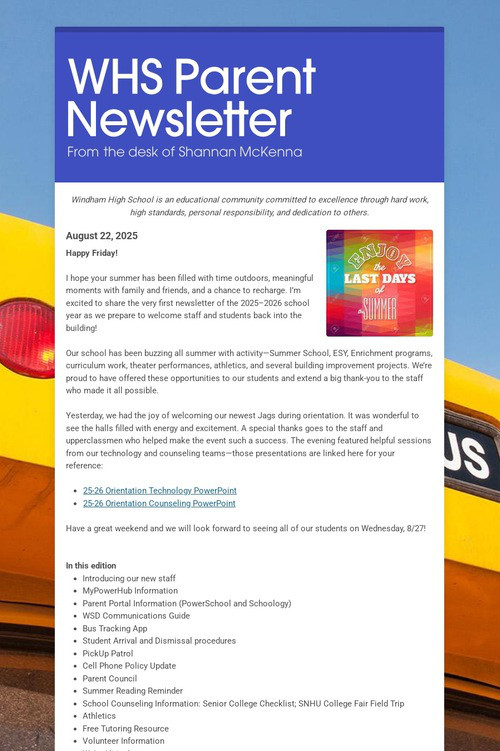 WHS Parent Newsletter