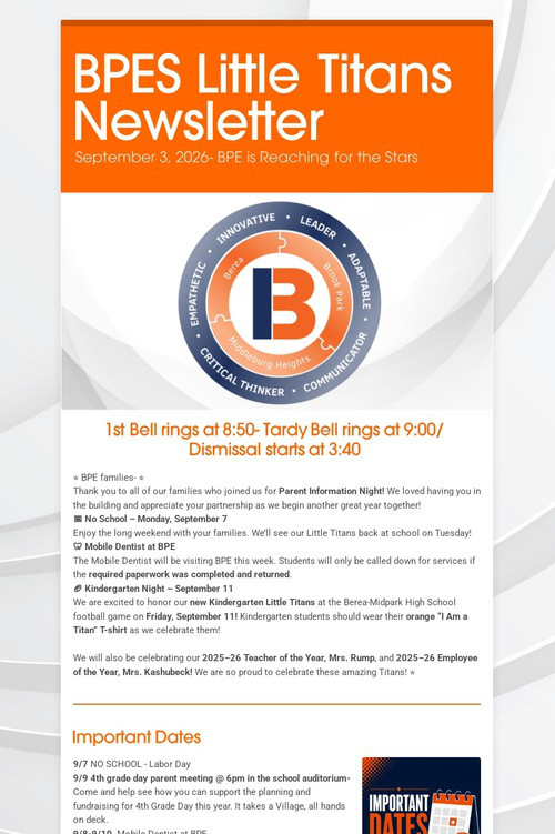 BPES Little Titans Newsletter