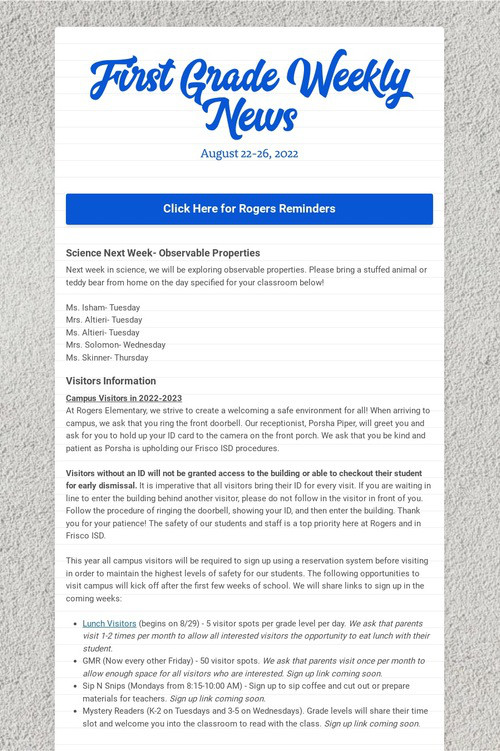 First Grade Weekly News