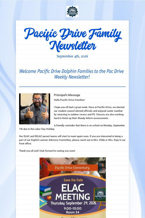 Pacific Drive Family Newsletter