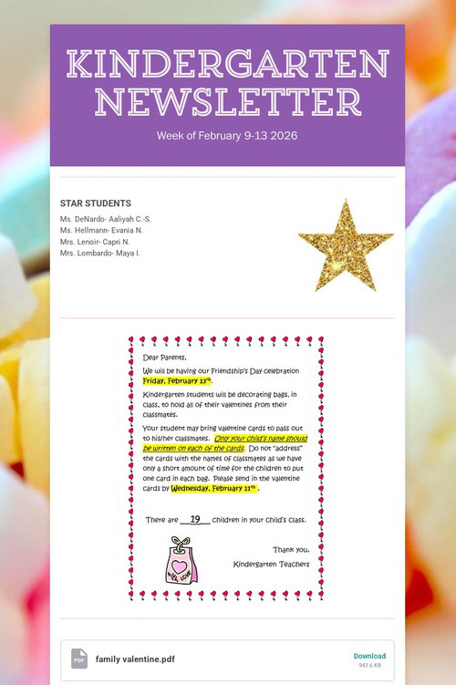 Kindergarten Newsletter