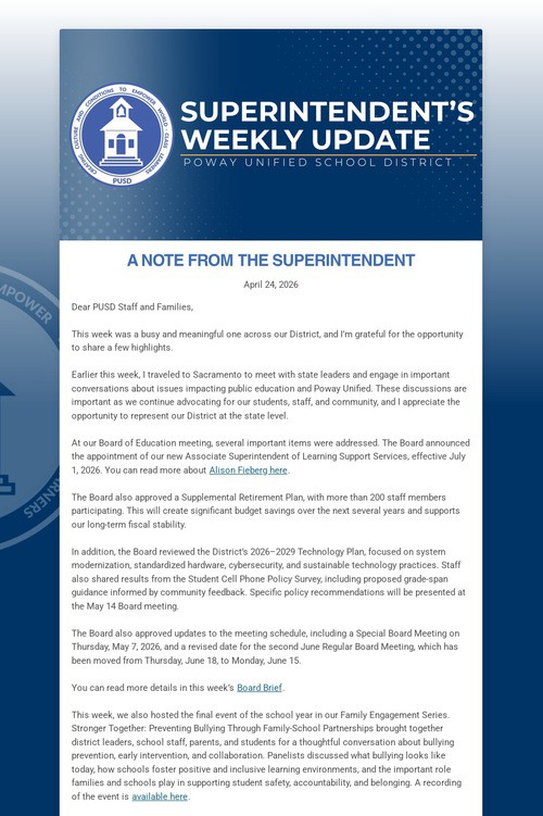 Superintendent's Weekly Update