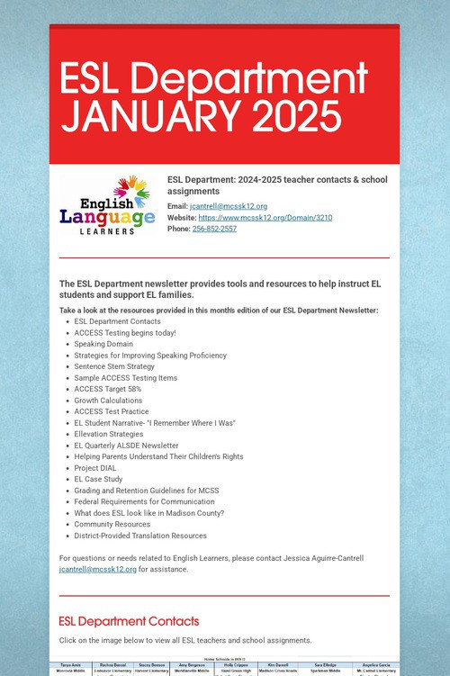 ESL Department JANUARY 2025