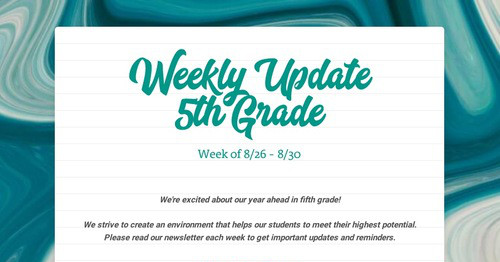 Weekly Update 5th Grade