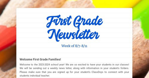 First Grade Newsletter