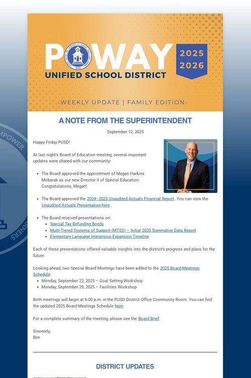 Superintendent's Weekly Update