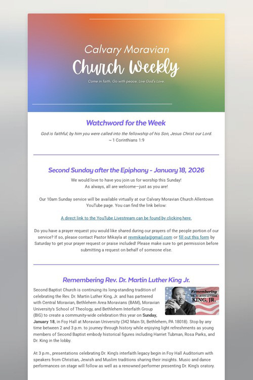 Calvary Moravian Church Weekly