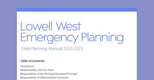 Lowell West Emergency Planning