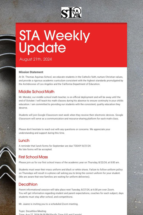 STA Weekly Update