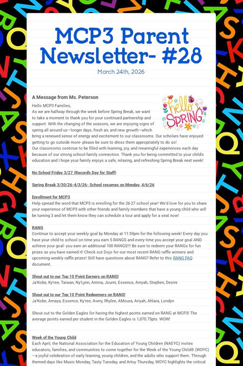 MCP3 Parent Newsletter- #28
